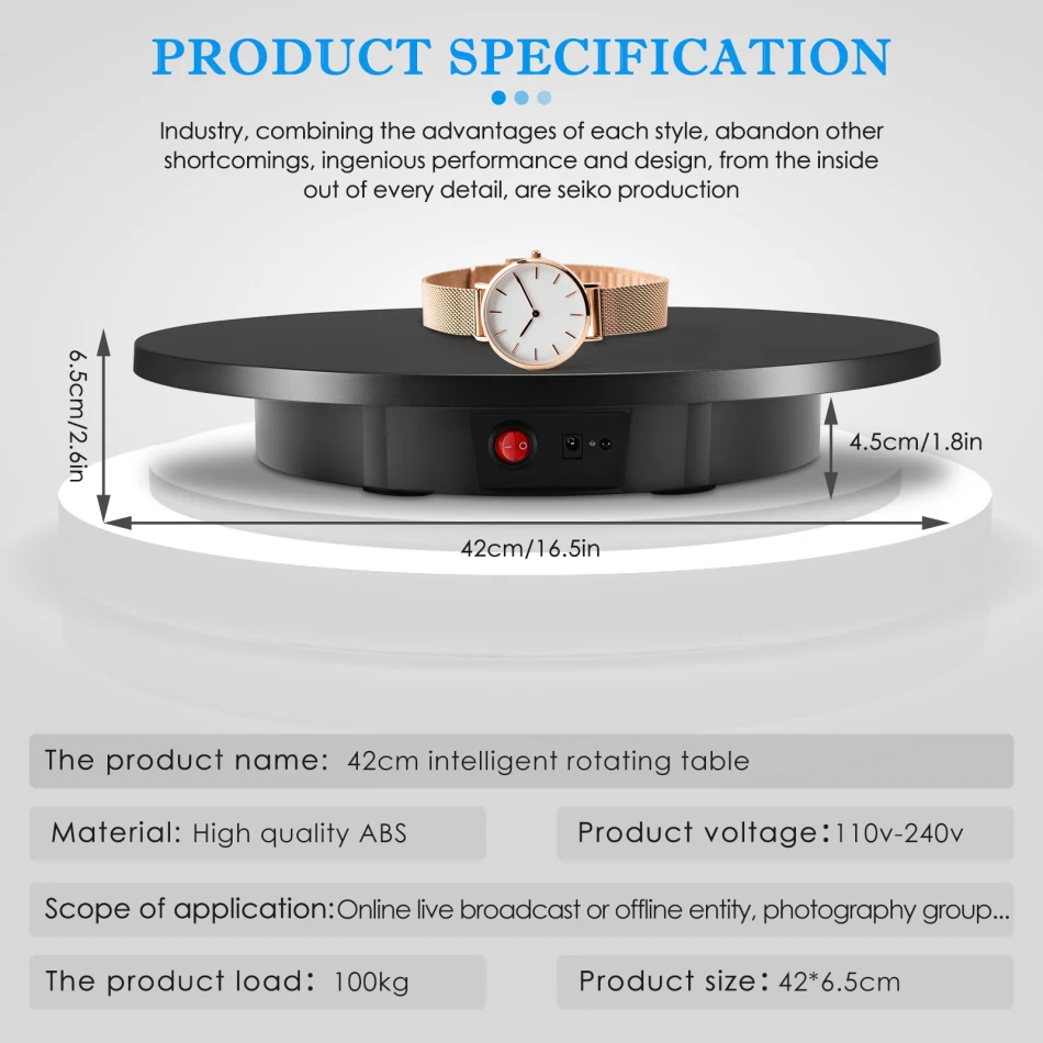 Imagem -06 - Suporte de Exibição Giratório Elétrico com Controle Remoto 42cm Base de Mesa Giratória 360 Graus Carga 100kg Velocidade Ajustável Fundo