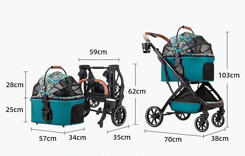 Hot Sale Foldable Detachable Four Wheel Pet Stroller Carrier Trolley For Cats And Dogs Japanese Design