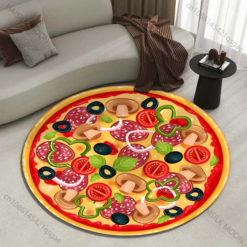 Multiple sizes Italian pizza, vegetables sausage Print Round Carpet Living Room Bedroom Table Chair Sofa Decorative Carpet
