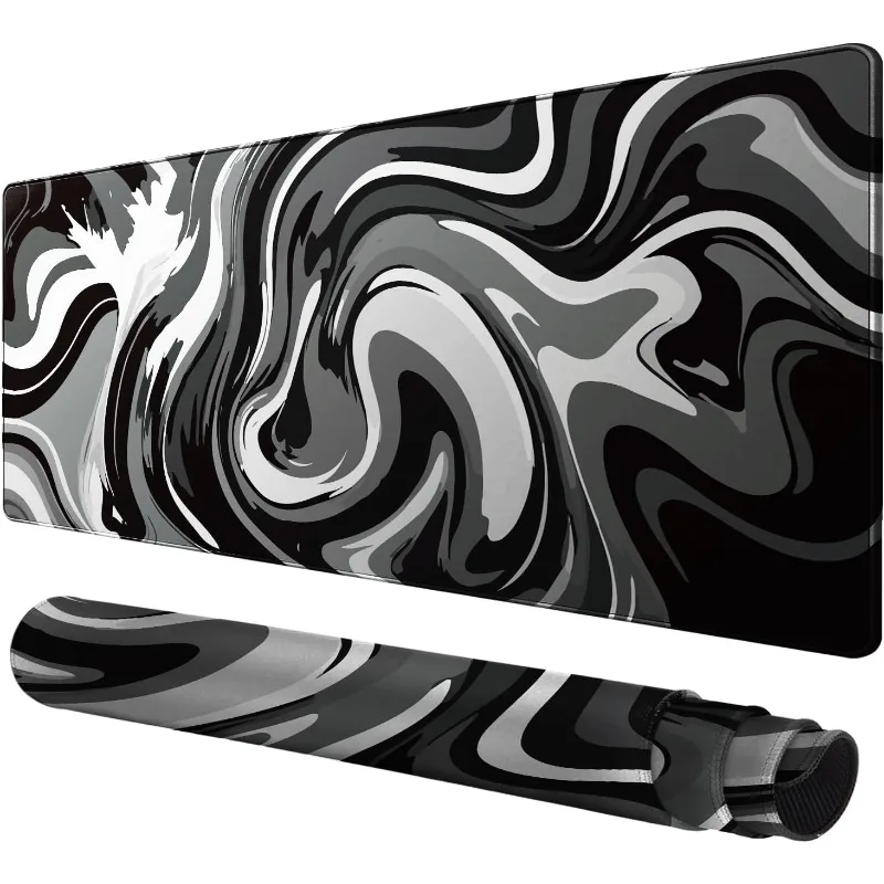 Large Gaming Mouse Pad Black and White Mouse Pad Mousepad  Anti-Slip Rubber Base Ink Liquid Wave DeskMat for Keyboard and Mouse