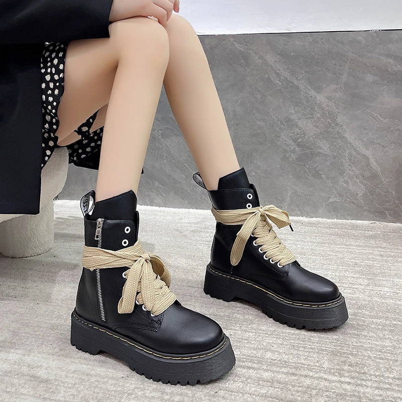 Ms High-top Shoes British Style Leather Boots Round Toe Casual Lightweight Thick Bottom Outdoor Trendy Martens boots