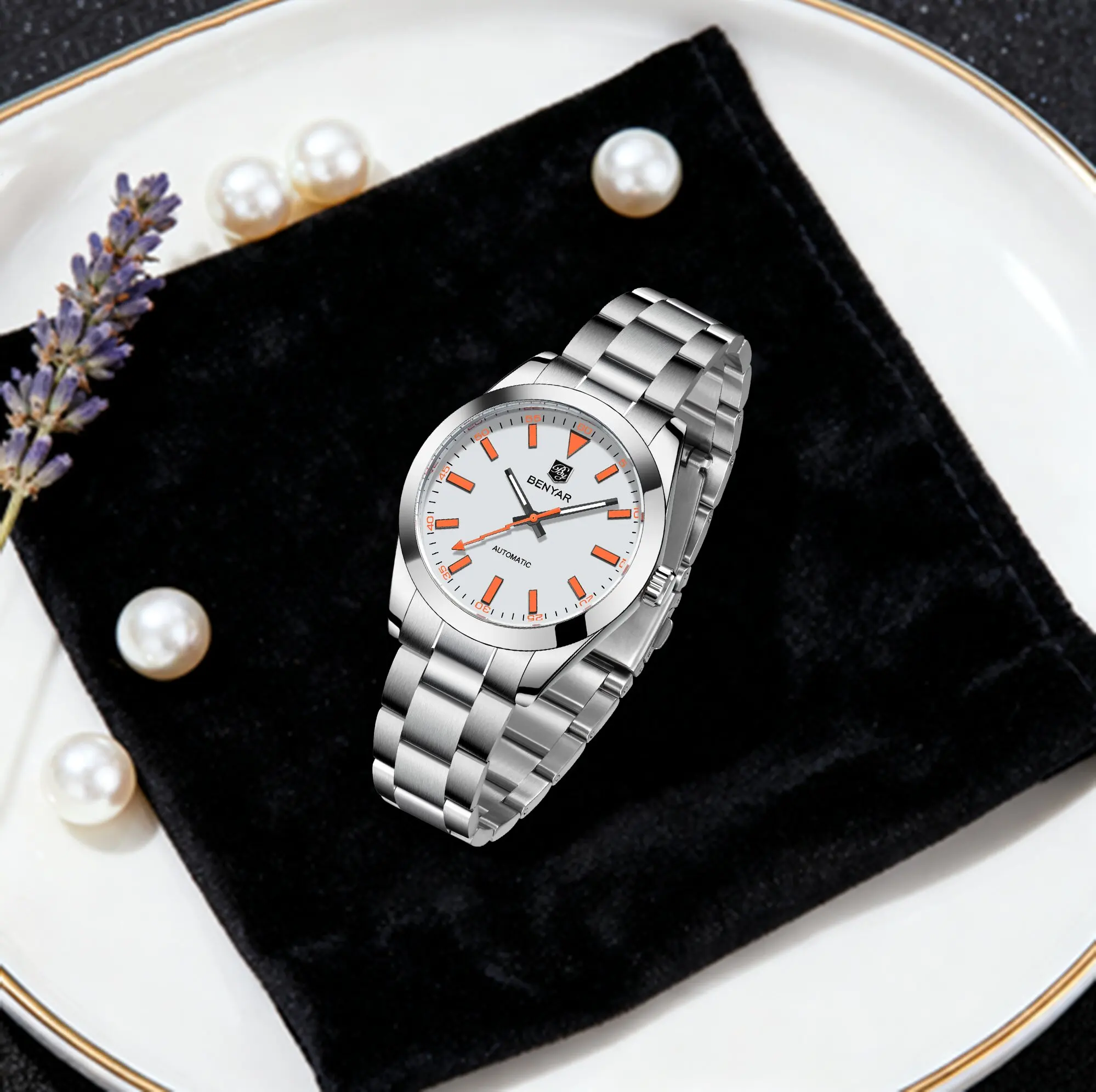 

BENYAR 2026, хит продаж, мужские автоматические механические часы, элитные часы на рабочем месте, роскошный стиль, светящиеся часы из нержавеющей стали Hardlex