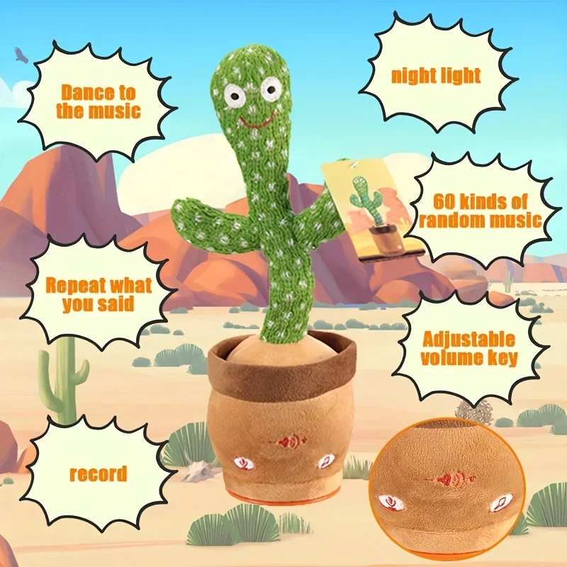 Dancing Cactus Repeat Talking Toy Electronic Plush Toys Can Sing Record Lighten USB Early Education Funny Gift Interactive Bled