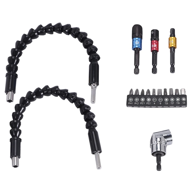 

A01F-Flexible Drill Extension Hex Shank Drill Nut Driver Bit Set, 3Pcs Universal Socket Adapter Set, Screwdriver Bit Set