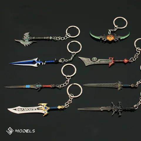 Anime Frostmourne Kuiersaila Ashbringer Xue Hou Keychains Mini Metal Sheepshead Lion Head Model Sword King Lich Llane Pendant