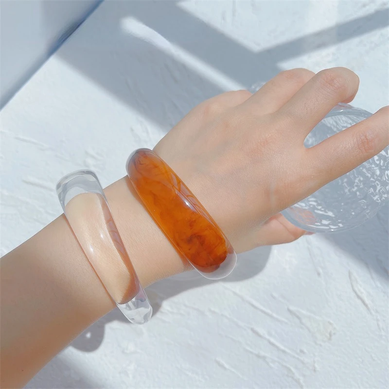 New Korean Style Resin Irregular Square Summer Waterproof Bracelet for Women Fashion Transparent Halo Staining Casual Jewelry