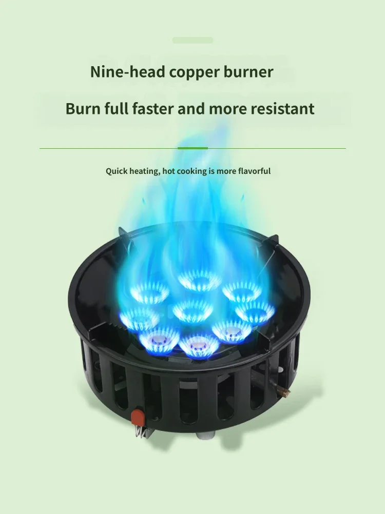 21000W 9-Core Camping Stove High-Power Gas Burner Strong Fire Power Portable Tourist Burner Windproof Stove Burner for Outdoor