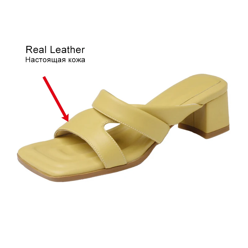 JOZHAMTA Size 34-39 Women Mules Sandals Real Leather Chunky Mid Heels Shoes 2025 Summer Ins Slides Slippers Casual Daily Dress