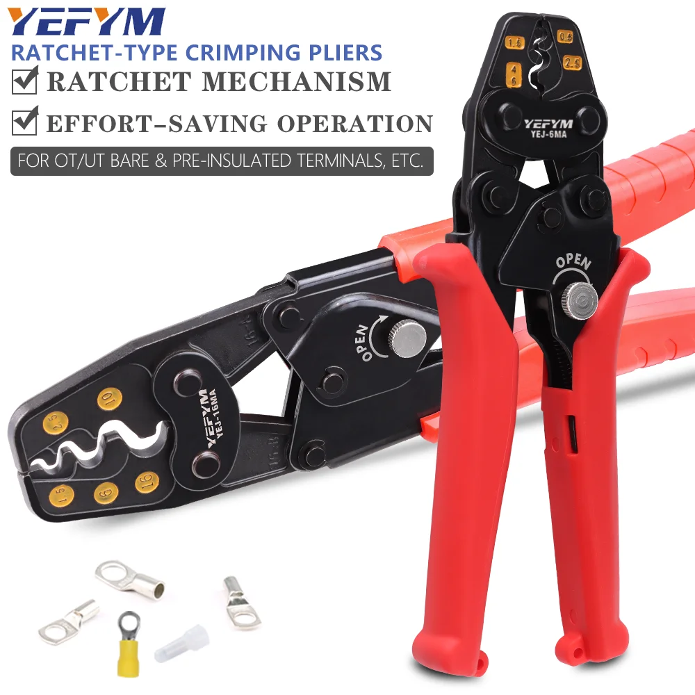

Insulated Terminals & Non-Insulated Terminals Cold Crimping Pliers Multifunctional Ratchet YEJ labor-saving Crimping Tool Model