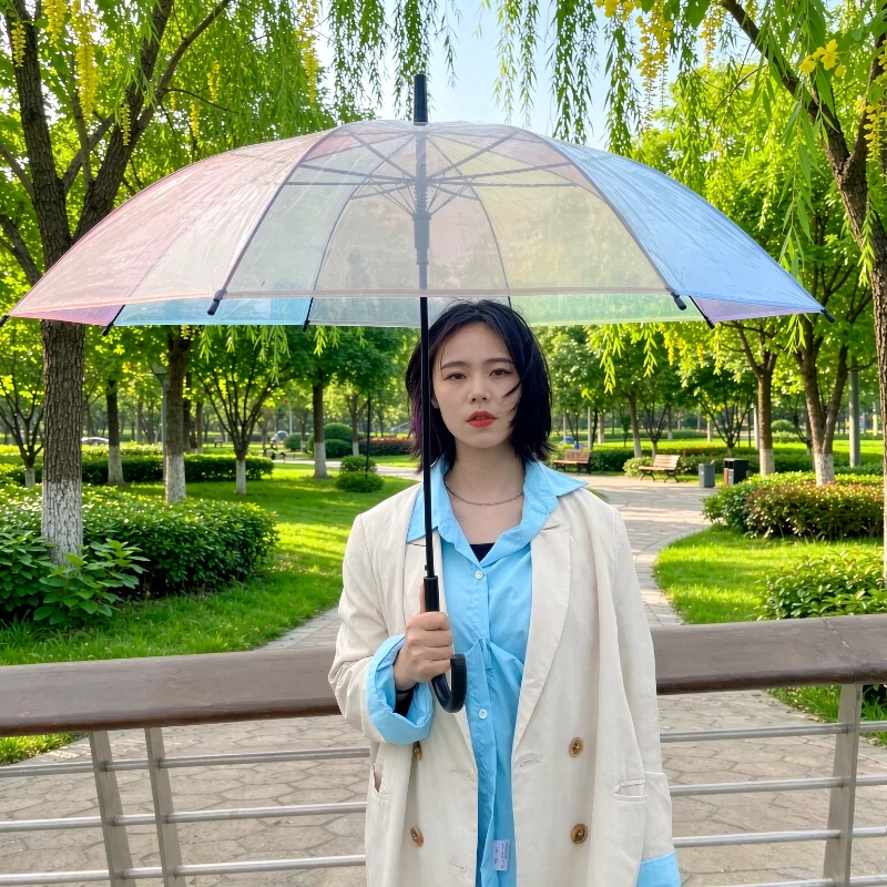 Women'S Fashion Umbrella - Japanese Rainbow Transparent Umbrella Style Long