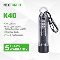 Nextorch K40 Mini Keychain LED Flashlight, Rechargeable Type-C Keyring Light, Super Bright EDC Torch with Pocket Clip Keyring