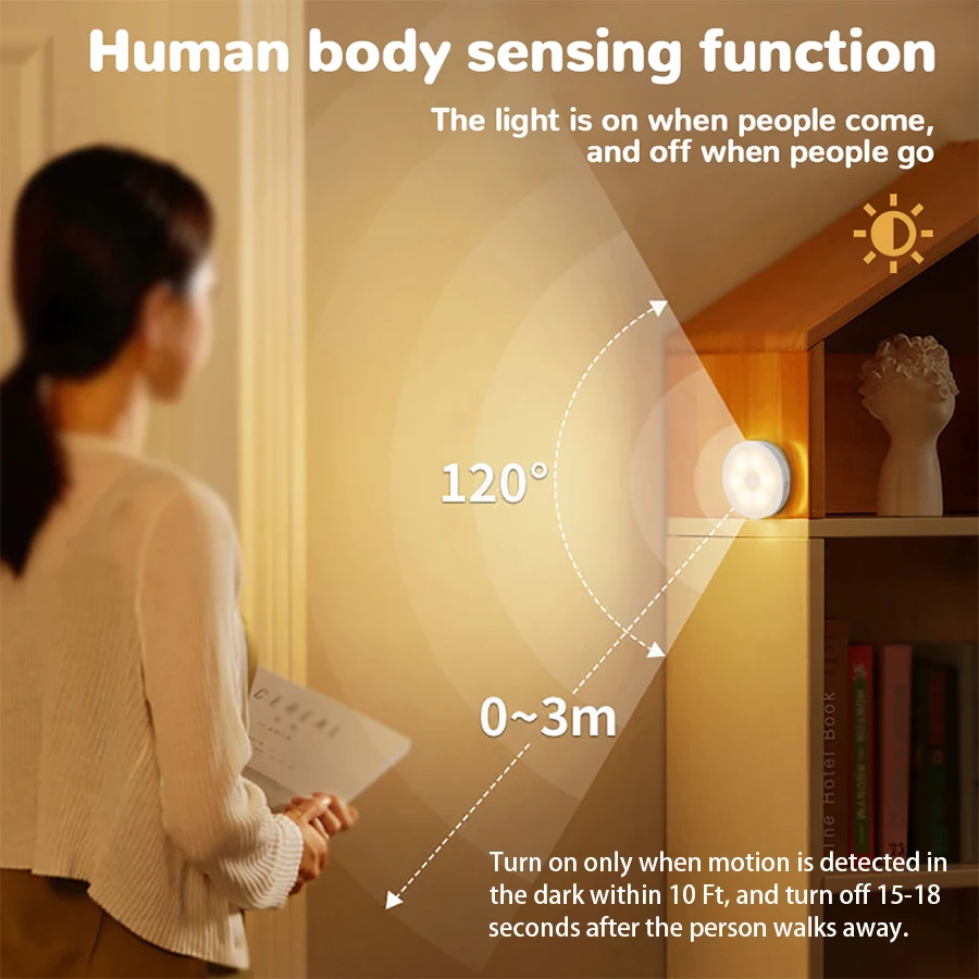 LED human body sensing night light wireless remote control magnetic suction USB charging dimming dual color wardrobe cabinet