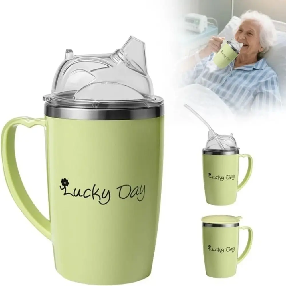 Creative 350ml Drinking Aids Sippy Cup Anti Choke Stainless Steel Straw Cup Easy-Clean Spill Proof Elderly Feeding Cup