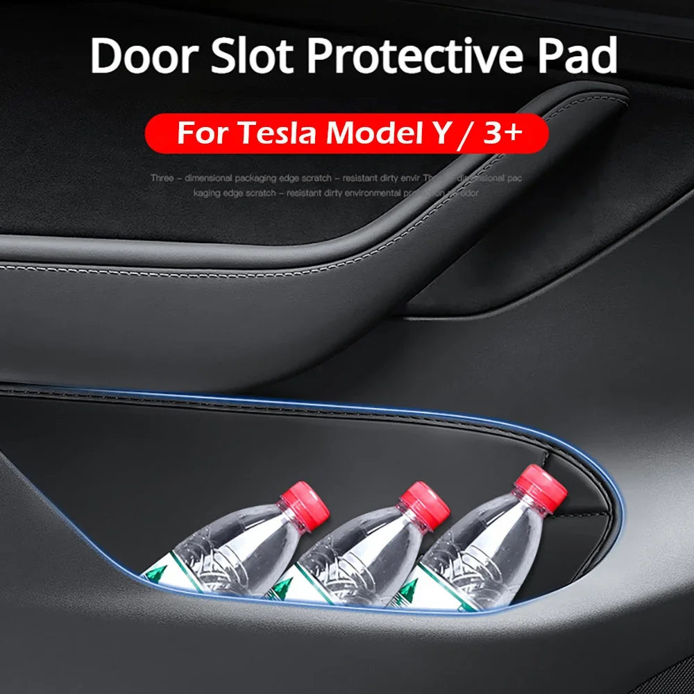 

PU Leather Door Storage Box for Tesla Model Y Model 3 Highland Door Slot Tray Organizer Suede Protective Pad Accessories