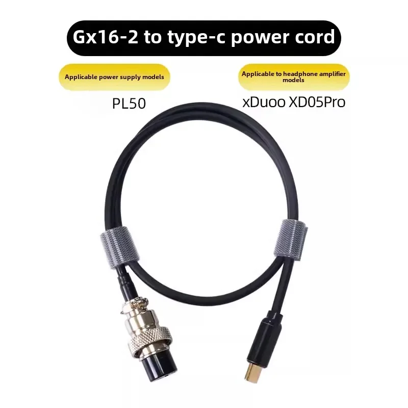 16AWG GX16 2-Pin to USB-C DC Power Cable for HiFi Headphone Amplifier Linear Power Supply, 50cm