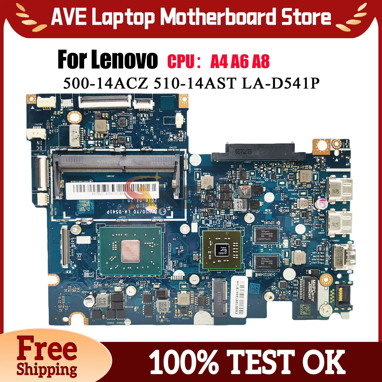 LA-D541P لينوفو ثينك باد يوجا 510-14AST اللوحة الأم للكمبيوتر المحمول مع A6 A9 CPU DDR4 UMA 100% تم اختبارها بالكامل