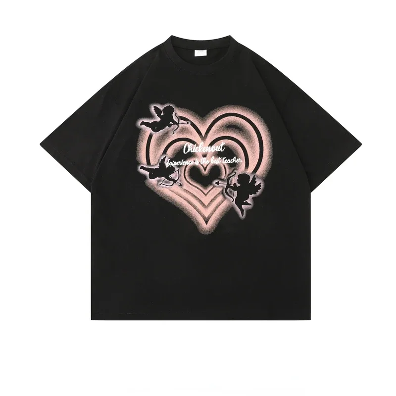 تي شيرت قوطي هاراجوكو نسائي ، غرنج ، طباعة حب كيوبيد ، تيشيرتات فراشة ، رقبة مستديرة ، قمم بأكمام قصيرة ، للجنسين ، كاجوال ، موضة الصيف