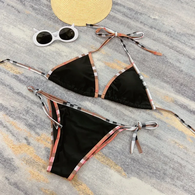 Sexy Fashion Bikini Solid Color Swimsuit Summer Women Halter Top Two Piece Tie Triangle Bikini Swimsuit Beachwear Bikini Set