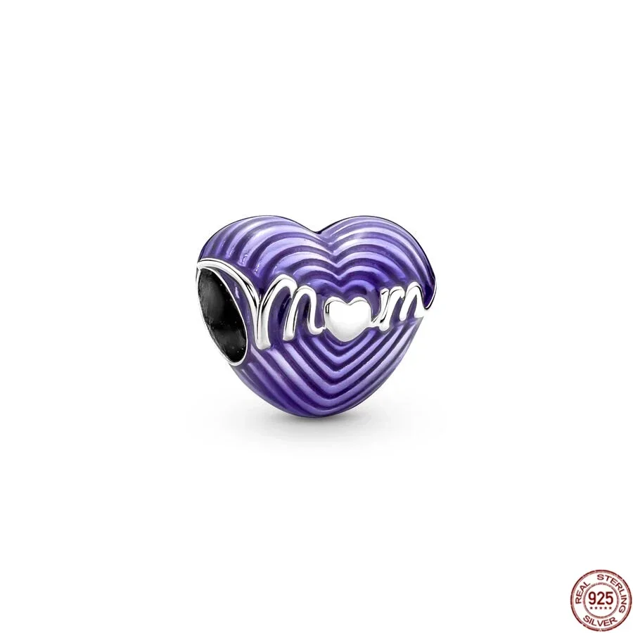 Original 925 Sterling Silver Purple Mother Animal Star Heart Flower Beaded Pendant for Pandora DIY Bracelet Ladies Jewelry Gift