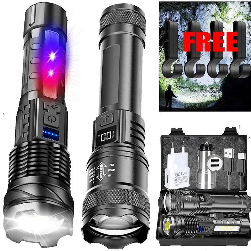 

Перезаряжаемый светодиодный фонарик, водонепроницаемый фонарик, красный, синий, предупреждающий боковой свет, 7 режимов, масштабируемая лампа для кемпинга, рыбалки, фонаря