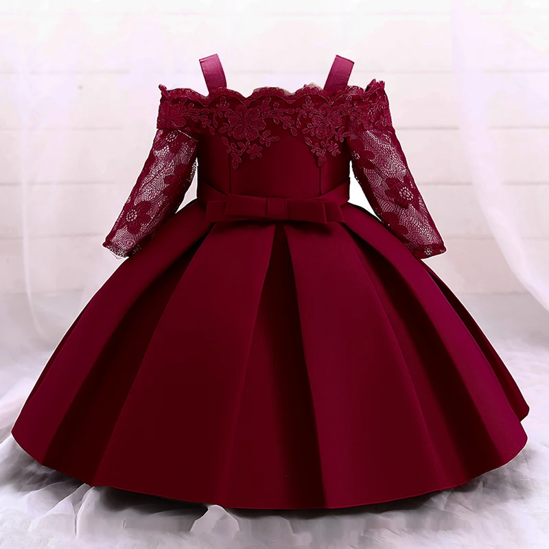 Vestido de Navidad para niñas pequeñas, vestidos de fiesta de princesa de bautismo recién nacido, manga de encaje, ropa para niñas pequeñas, vestido