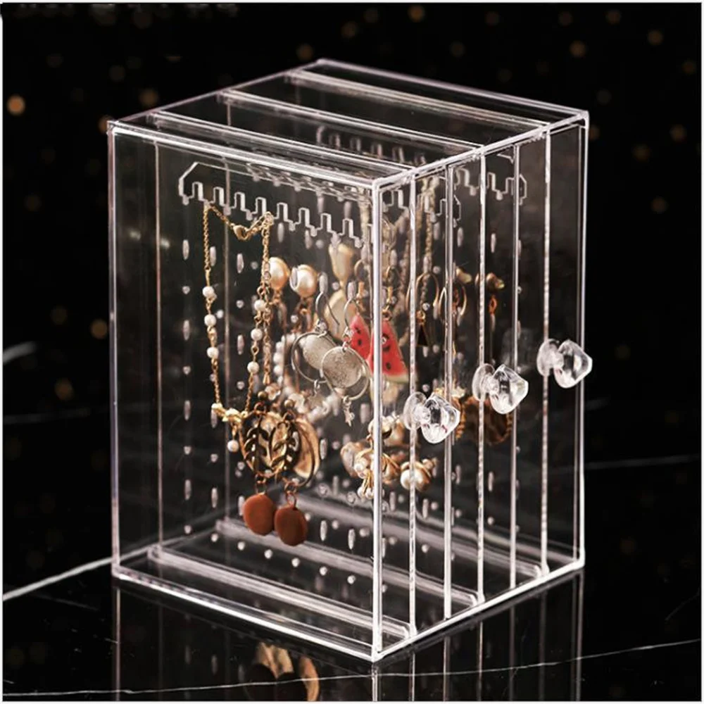 Clear 3 Drawer Jewelry Storage Box Acrylic Earrings Holder Organiser Necklace Dust-proof Hanging Rack Jewelry Display Stand