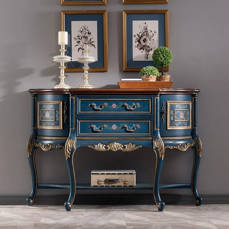 European-Style Distressed Console Painted Curio Cabinet Aisle Decoration Curio Cabinet