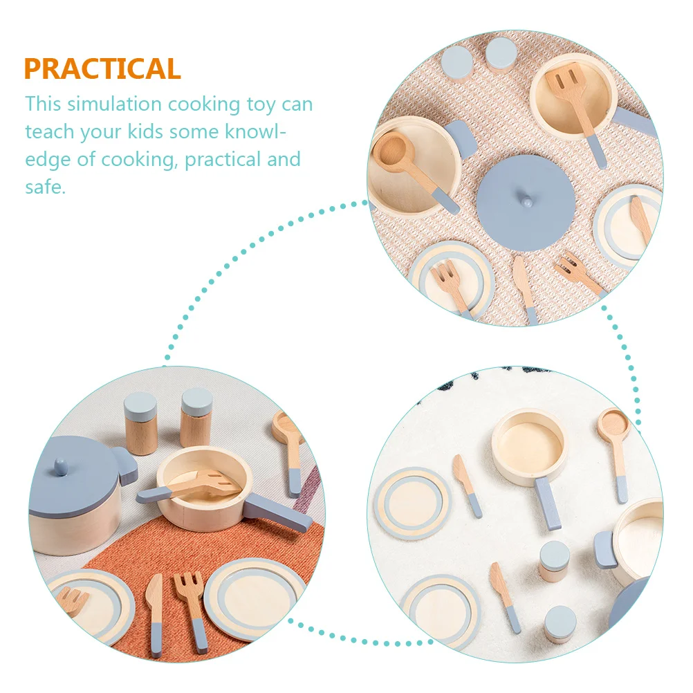 

Dishware Set Play Kitchen Toys Pretend Role Playing Flat Accessories Playset for Kids Wooden