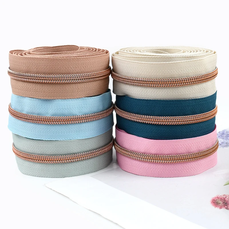 

2-10M 5# RoseGold Nylon Zipper Tapes Backpack Plastic Closures Zippers Roll for Clothes Zips At The Meter Sewing Zip Repair Kits