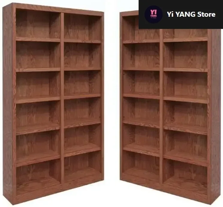 

12-Shelf Double Wide Solid Wood 84" Bookcase, Set of 2, in Dry Oak