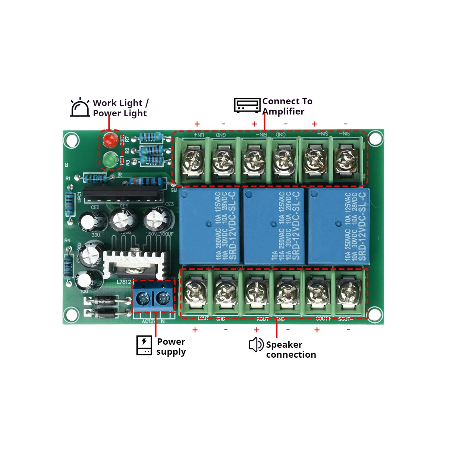 2.1 Channel Speaker Protection Board 3*10A Relay 12-18V 600W Amp Protection Module DIY Subwoofer Stereo Audio Amplifier Repair
