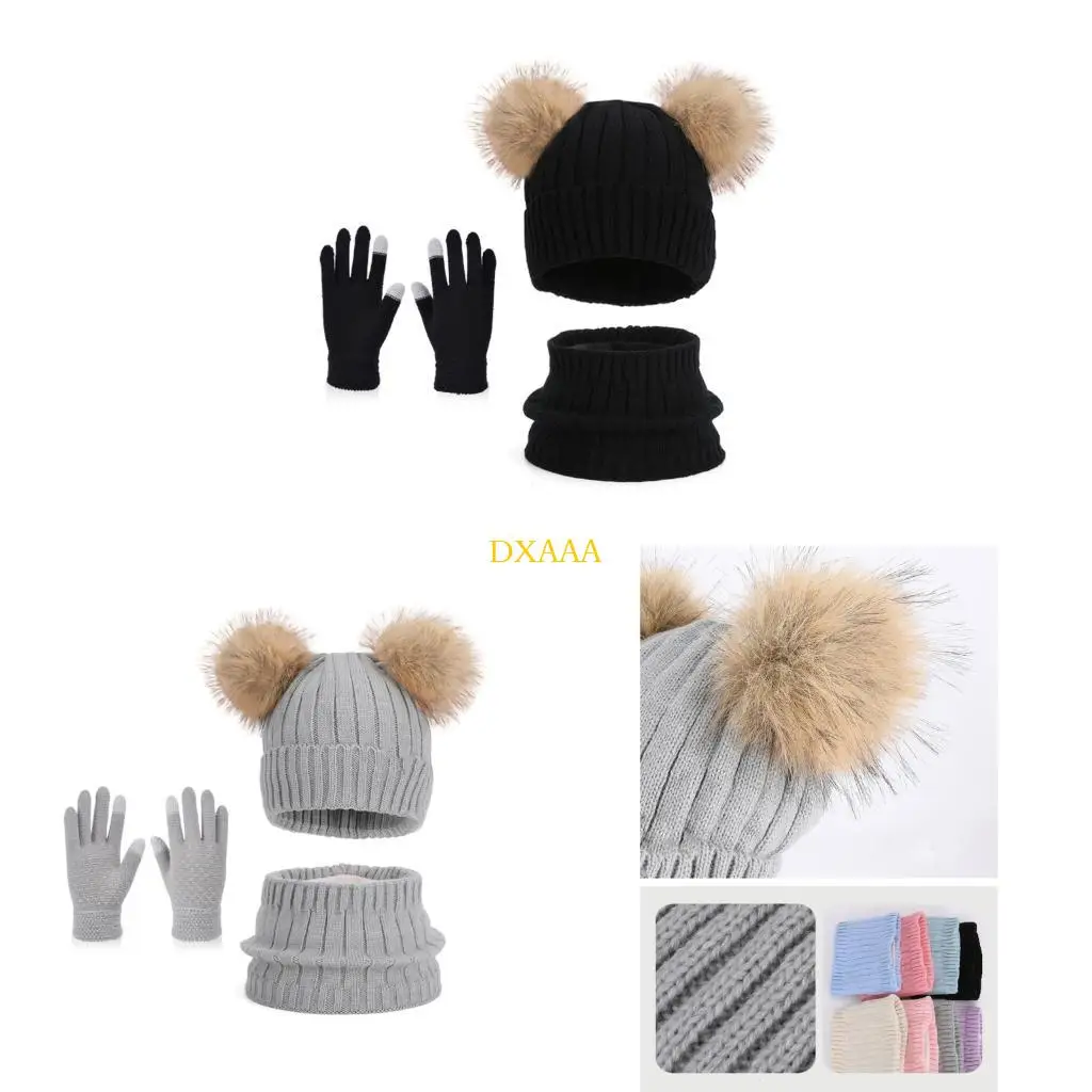 

DXAA Children Winter Warm Set Soft Acrylic Pullover Hat Neck Scarf Gloves for Outdoor