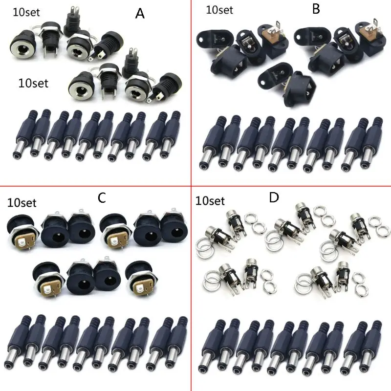 10 Pairs 5.5mmx2.1mm Male & Female DIY for DC Barrel Plug Socket Replacemen