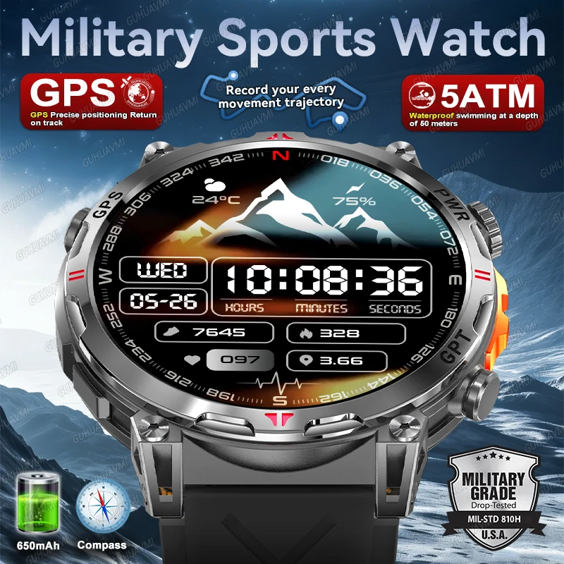New Upgrade GPS Outdoor Sports SmartWatch Men With 5ATM Swim Compass Altimeter 1.56