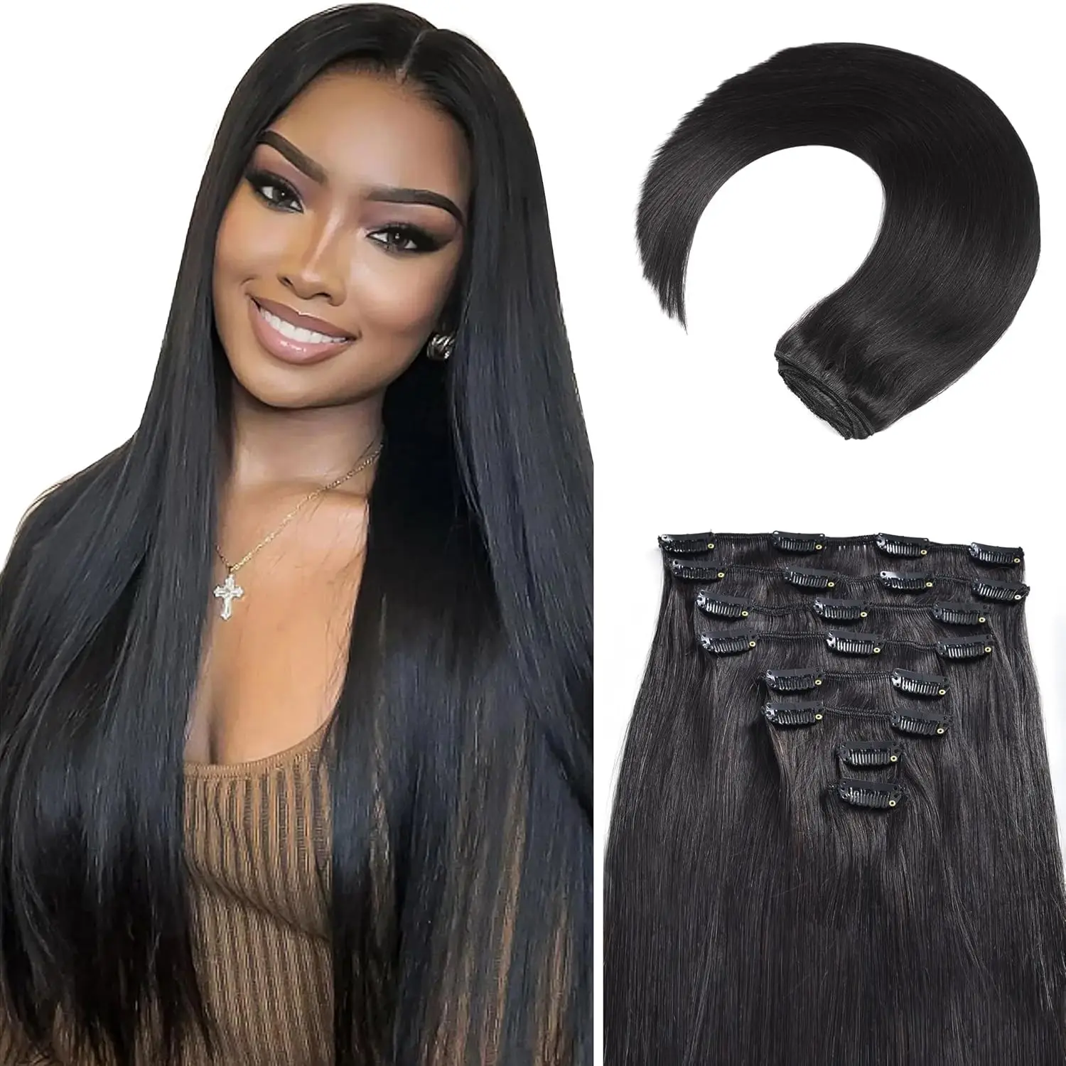 Clip Ins Hair Extensions Straight Human Hair 100% Unprocessed Full Head Brazilian Virgin Human Hair Natural 8pcs Clip Ins Hair