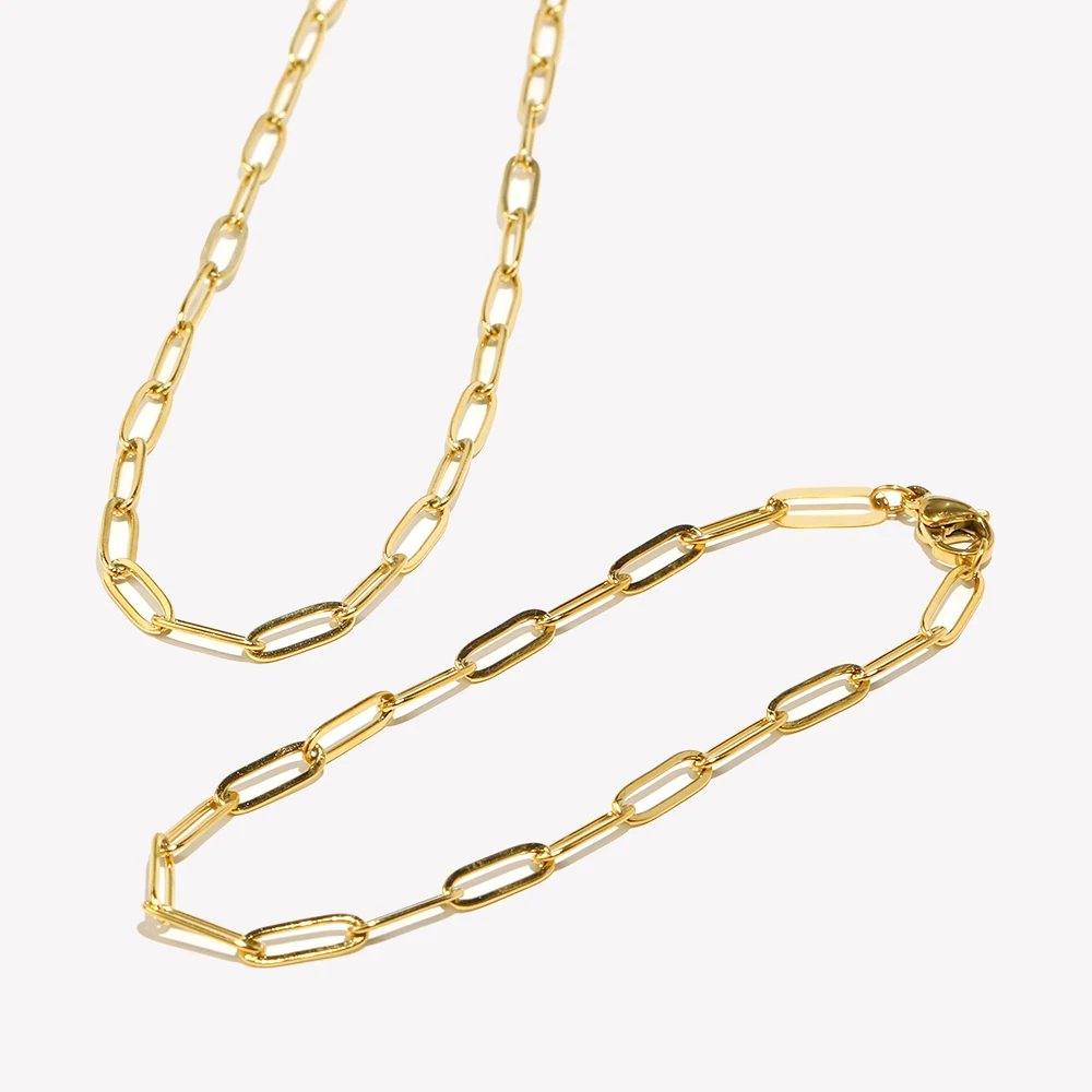 

E.B.belle 18K Gold Plated Bold Paper Clip Chain Statement Necklace Minimalism Link Chain Necklaces For Women Ladies Chains