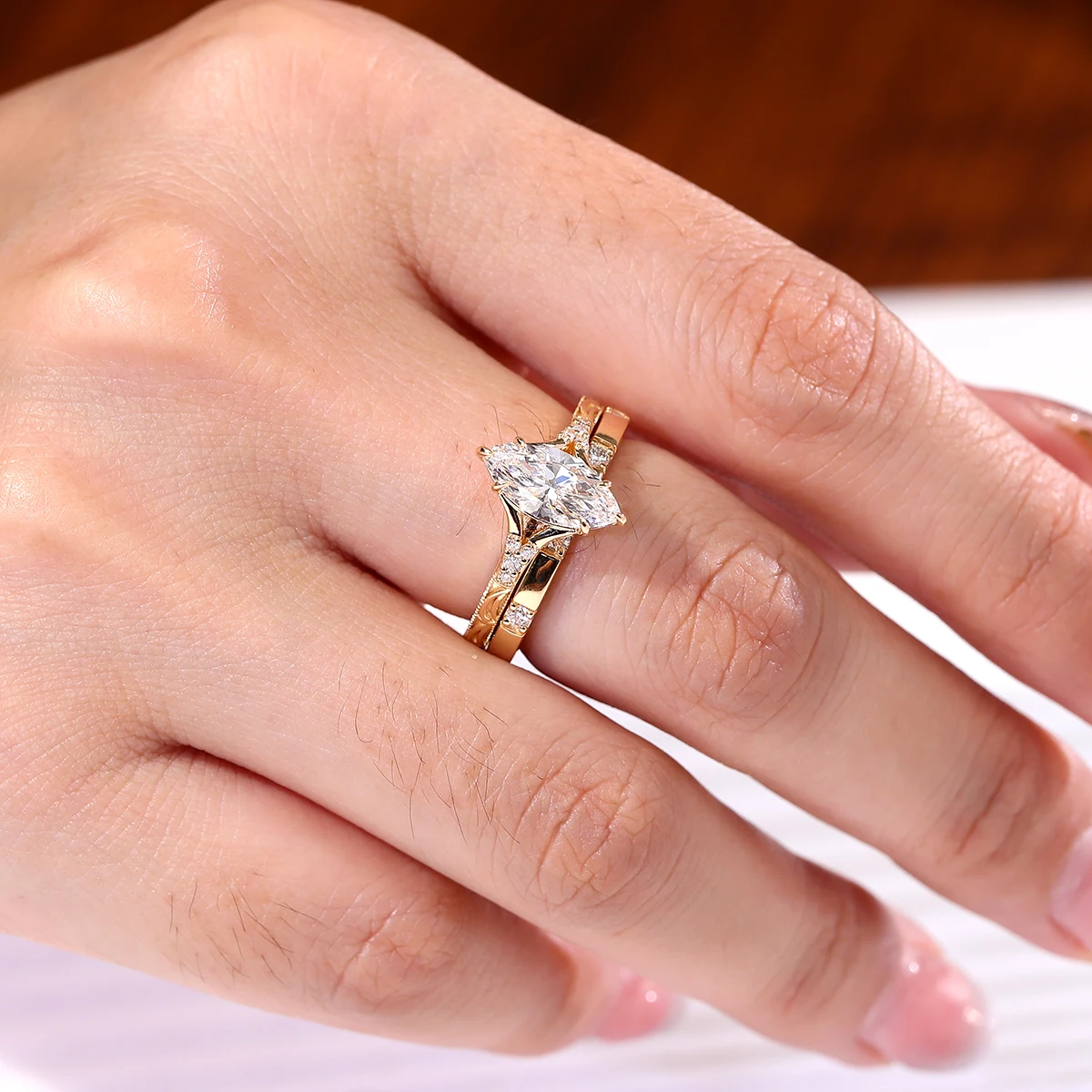Provence Luxury Ring Set Solid Gold IGI E/VS1 Lab Diamonds Bridal Set Wedding Engagement band stack band jewelry Christmas Gifts
