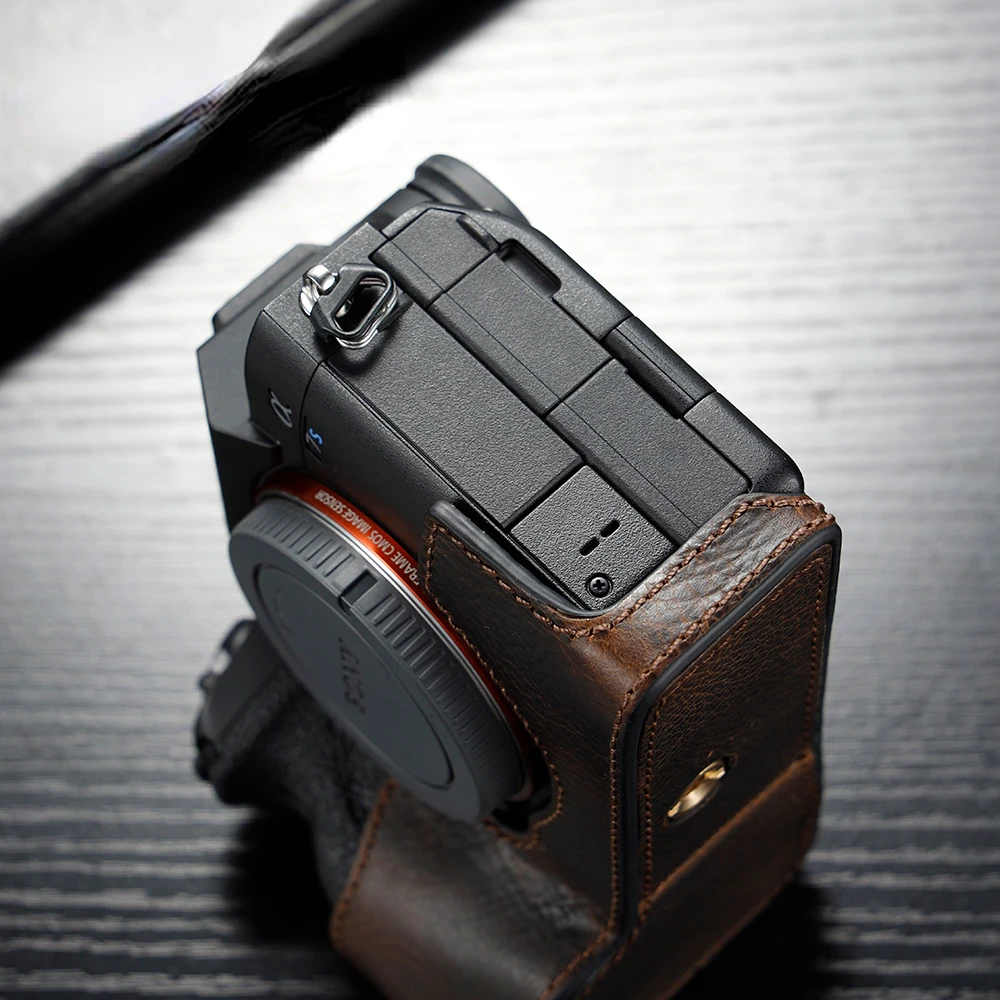 Funda de cuero genuino para cámara con asa, medio bolso para cámara SONY A7M4 A7S3 A1