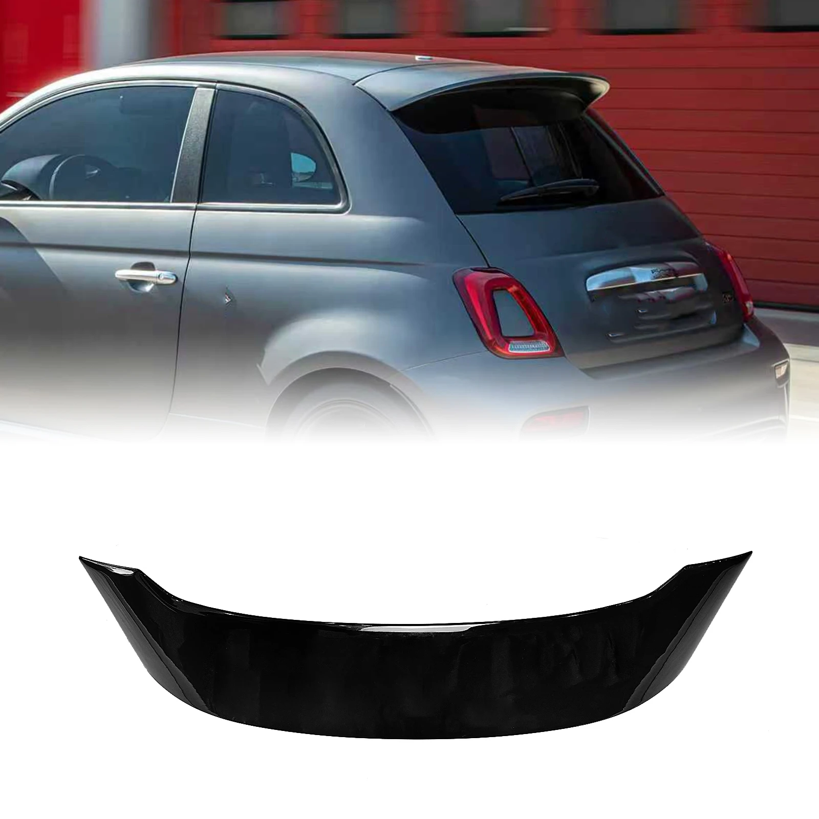 Achterklepspoiler lip, glanzend zwart, voor Fiat 500 2005-2026, bovenste splitter