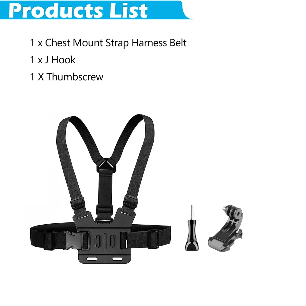 Brustgurthalterung, verstellbarer Brustgurt mit J-Haken für GoPro Hero 13, 12, 11, 10, 9, 8, 7, AKASO SJCAM DJI OSMO Action-Kamera