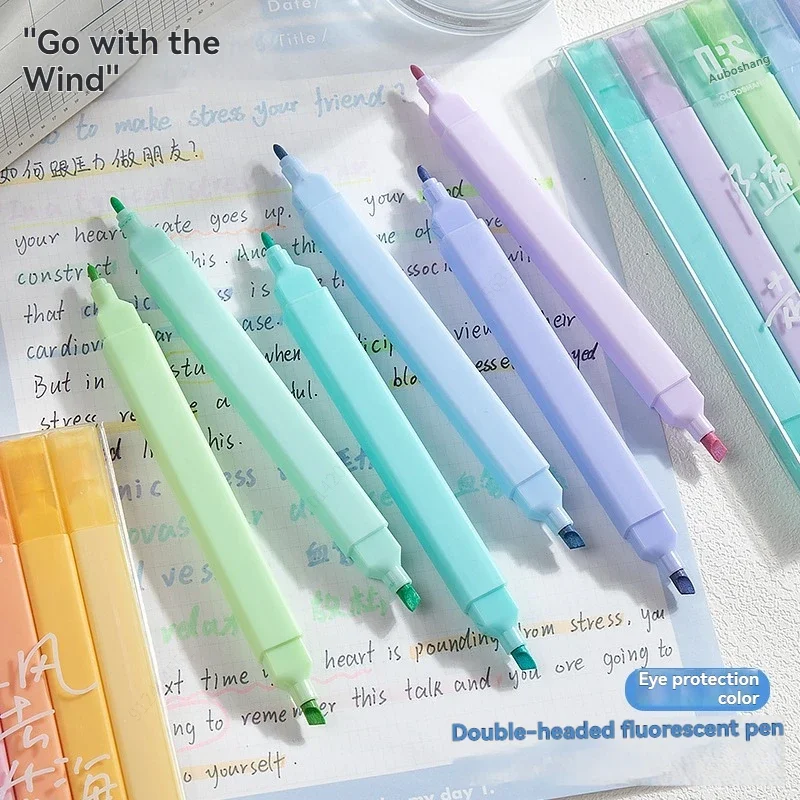 6 개/대 더블 헤드 형광 형광펜 마커 학생을위한 파스텔 드로잉 펜 학교 사무용품 귀여운 문구