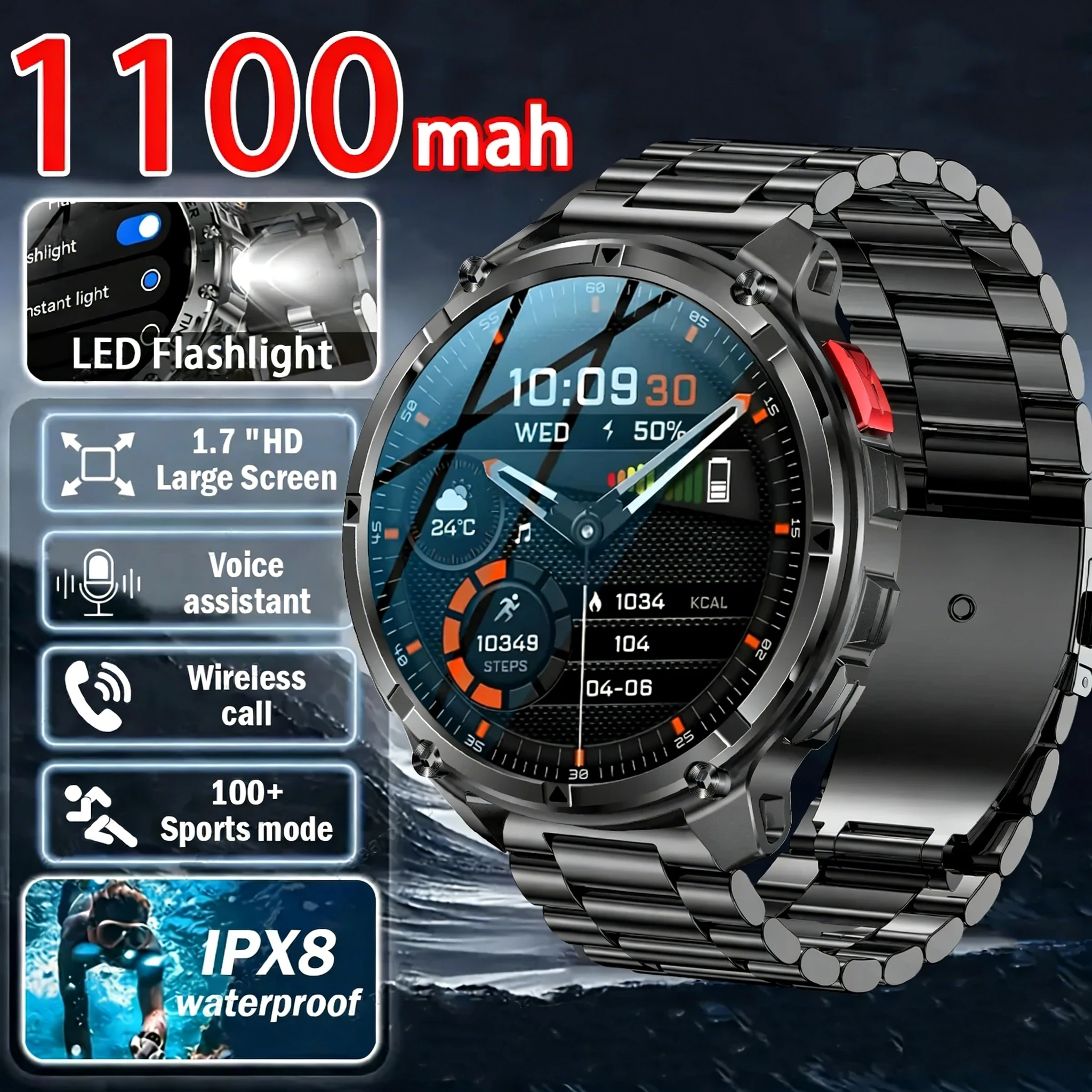 

Новые умные часы T-REX3 Ultra с аккумулятором 1100 мАч, водонепроницаемостью 10ATM, GPS, компасом, фонариком, 1.7-дюймовым AMOLED HD-дисплеем, функцией звонков и спортивными функциями для мужчин