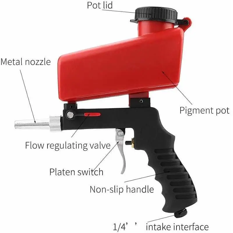 90psi Portable Pneumatic Sandblasting Gun 1/4'' Sand Blaster Paint Spray Machine Small Handheld Gravity Blasting Gun