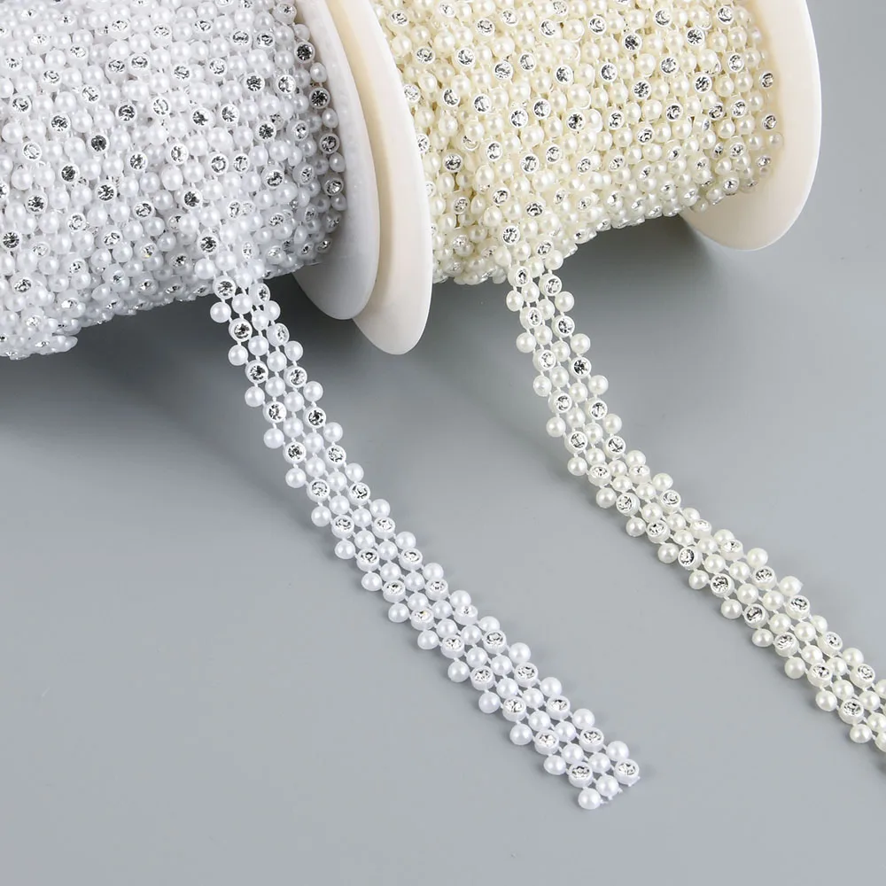 1 Yard Rhinestone Chain Sew On Glue Apparel Sewing Trim DIY Beauty Accessories Faux Pearl Chains Wedding Cake Decorating