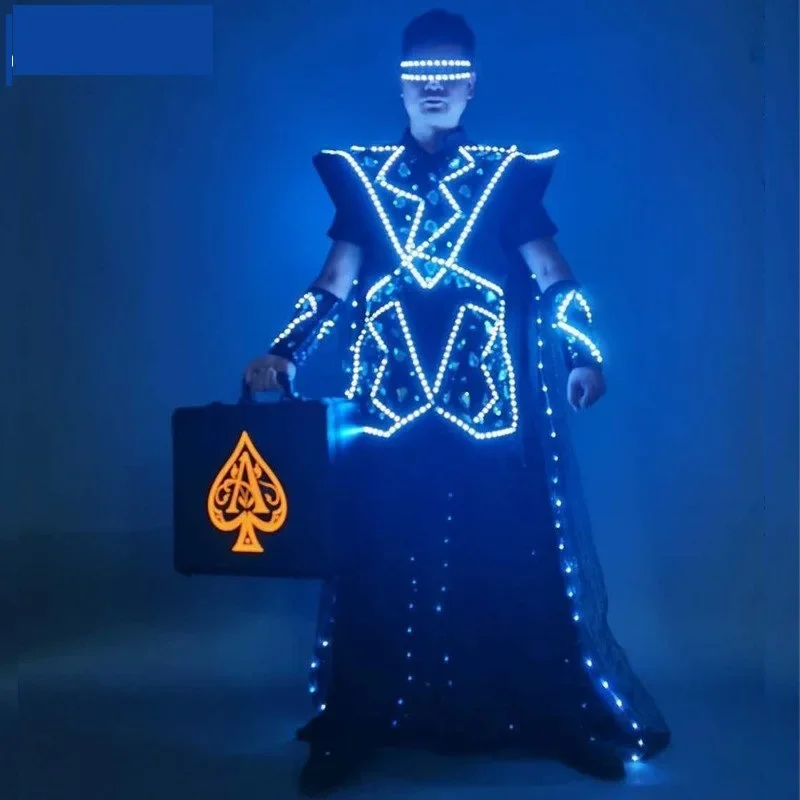 Party Light Up Clothing Men Luminous Cape Circus Nightclub LED Tron Dance Wear Halloween Costume Rave Outfit Stage Cloak Fancy