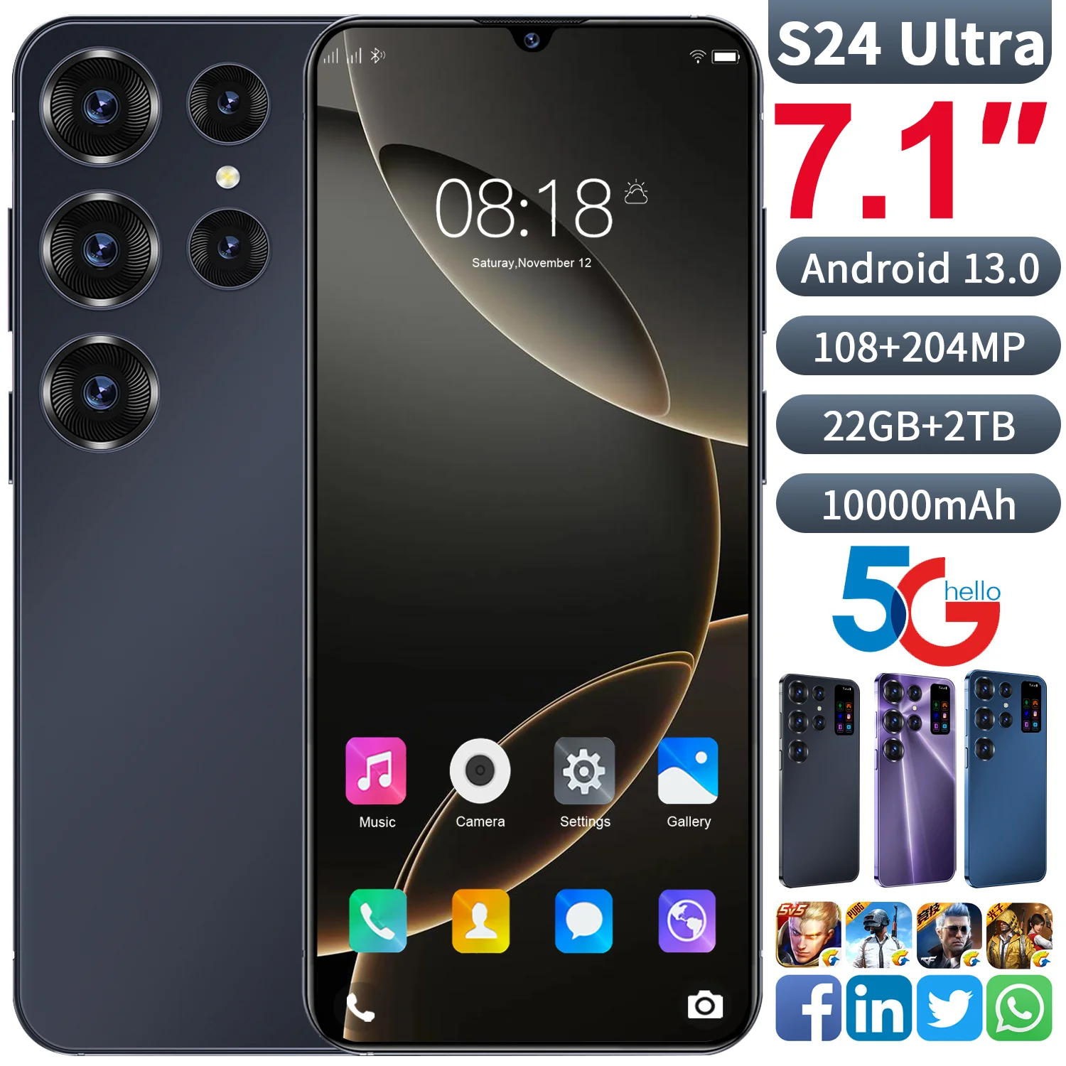 S24 Ultra smart phone da 7,1 pollici Capacità ultragrande 22 GB + 2 TB 4G doppia scheda SIM Telefono cellulare 5G edizione globale