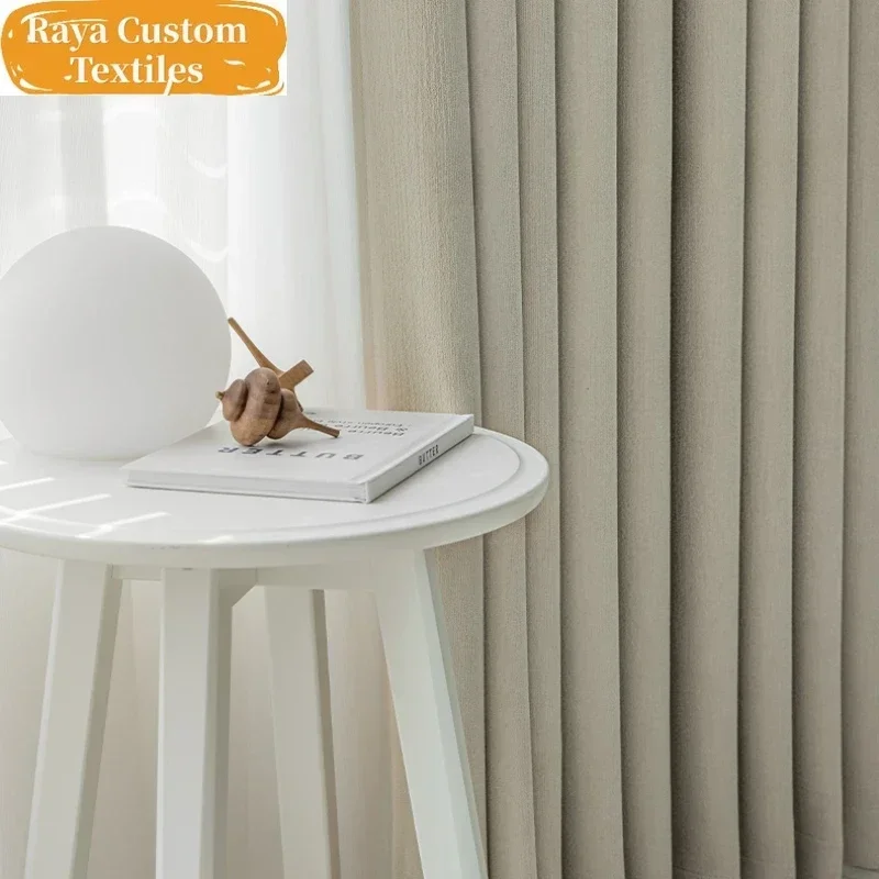 

Cream White French Blackout Curtains for Living Room Bedroom Dining Cotton and Linen Custom Curtains Window Thicken White Tulle