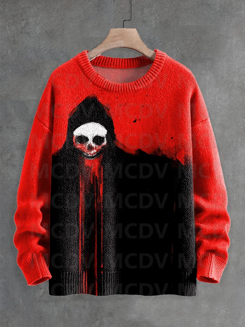 Bloody Skull Death Decorative Pattern Knit Pullover Sweater Men's For Women's Pullover