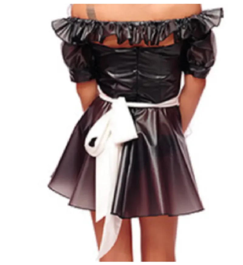 Sexy Adult Customized Gothic Costume Crossdresser Frosted Lace Embedding Independent Apron Fluffy Bubble Sleeves Off Shoulder