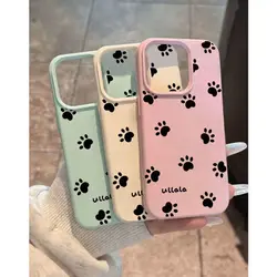 Cute Cat Dog Footprints Funny Fashion TPU Imitation Leather Phone Case For iPhone 16 Plus 15 14 13 12 11 Pro Max Shock-absorbing